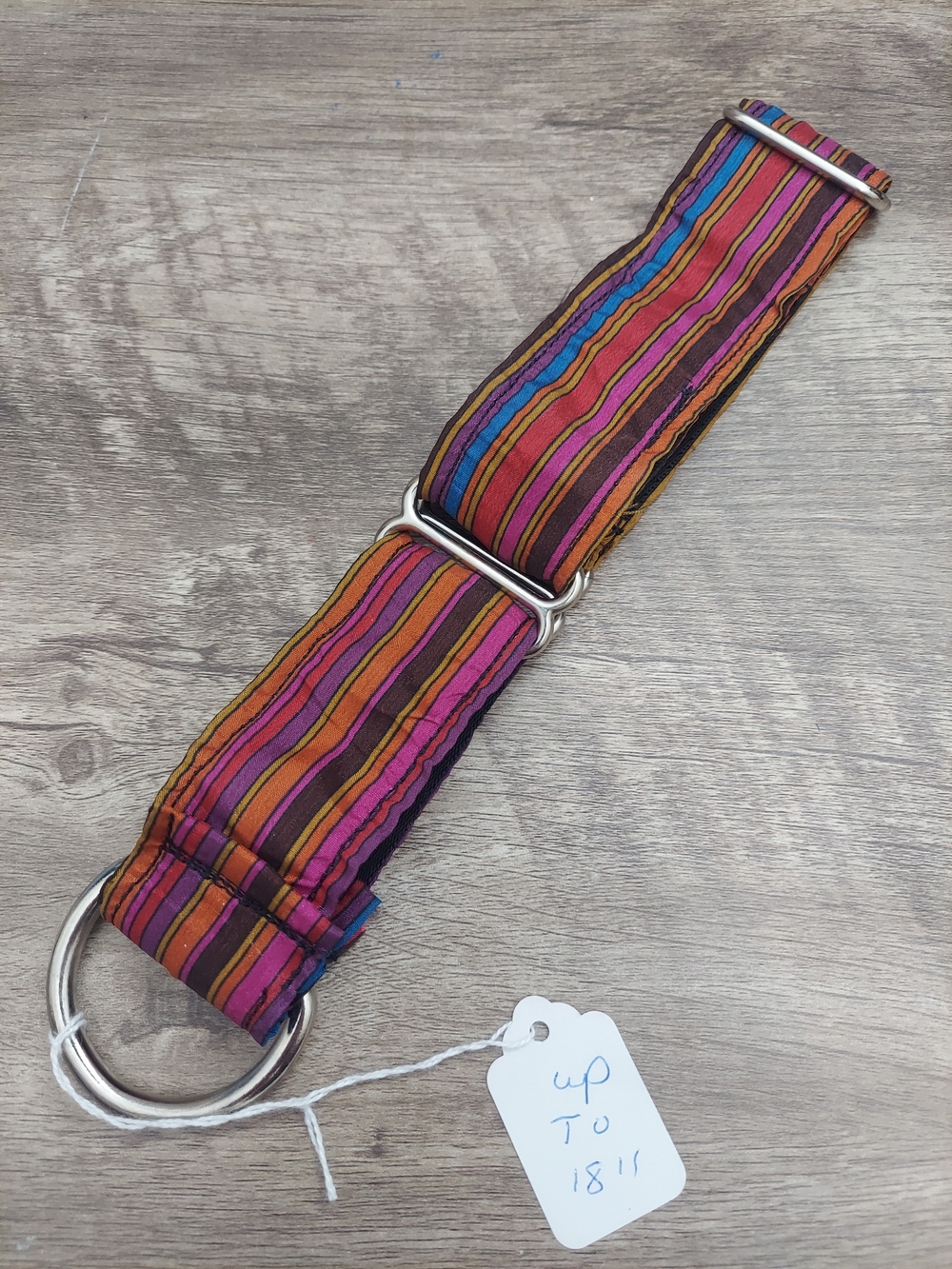 Custom Martingale Dog Collar 1.5" Retro 70s Stripe Magenta Orange Blue 18"